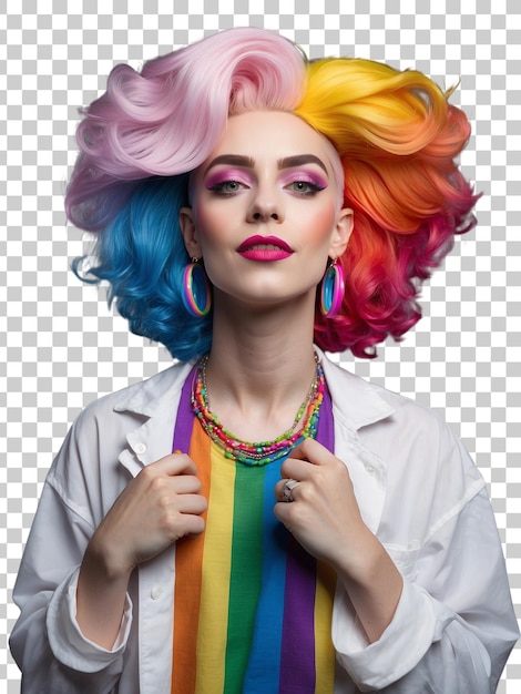 PSD a woman with a rainbow colored hair style on her head