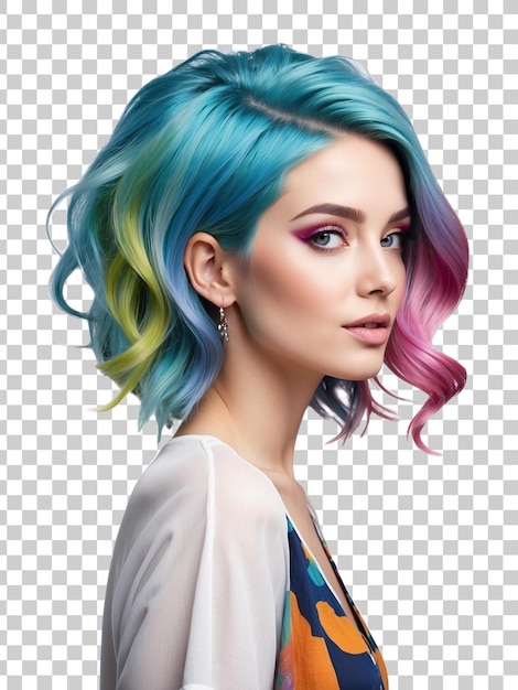 PSD a woman with rainbow hair and a picture of a girl with rainbow hair