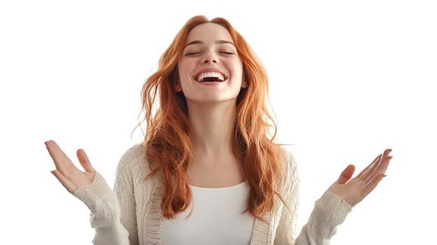 a woman with red hair is laughing and laughing