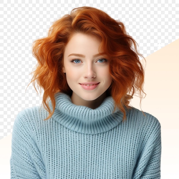 PSD a woman with red hair is posing in front of a white background