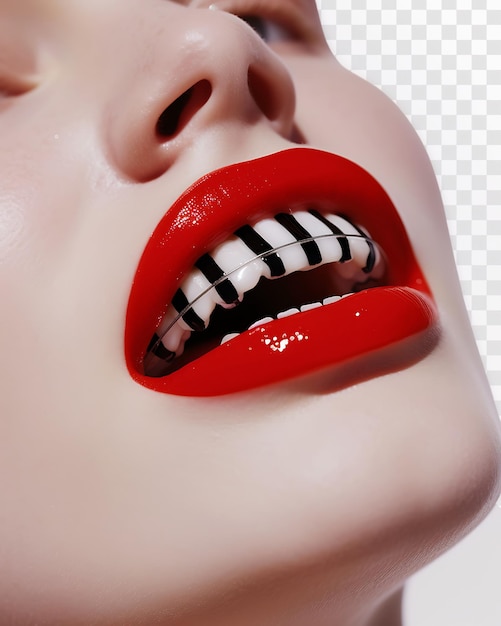 PSD a woman with red lips and a black stripe on her lips