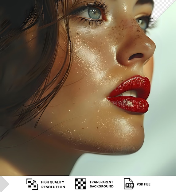 PSD woman with red lips and freckles high quality psd