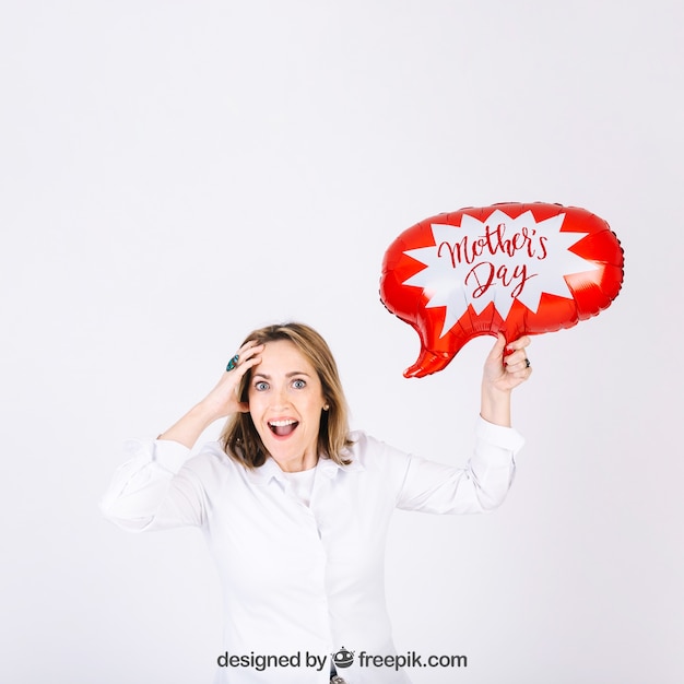 PSD woman with speech bubble balloon for event