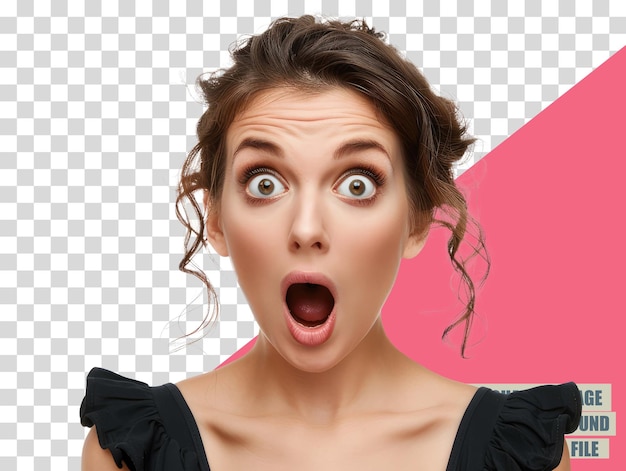 a woman with a surprised expression on her face