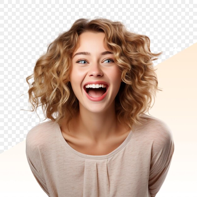 PSD a woman with a surprised expression on a transparent background