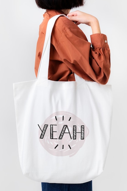 Woman with tote bag mockup