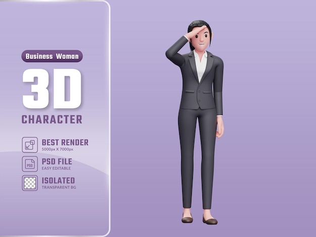 Woman with work suit looking far away 3D render business woman character illustration