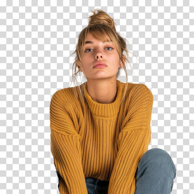 PSD a woman with a yellow sweater and is transparent background