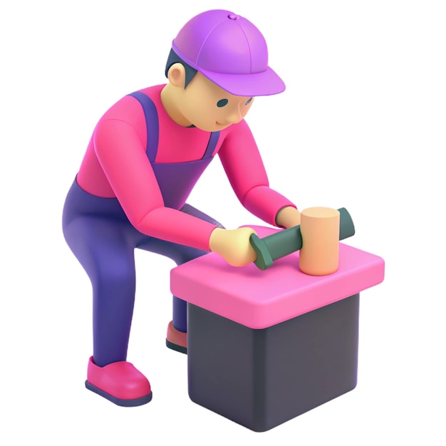 PSD a woman working on a cube with a pink cap on