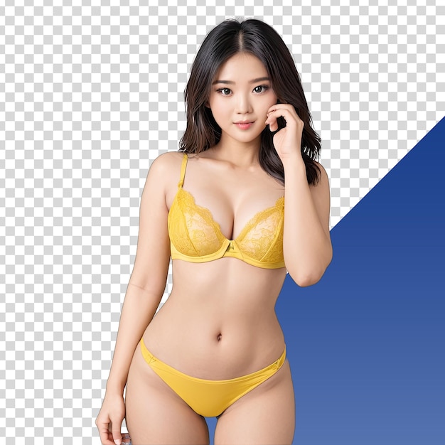 PSD a woman in a yellow bikini stands on a phone