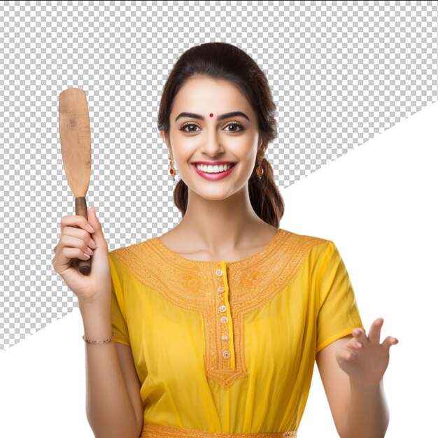 PSD a woman in a yellow dress is holding a ice cream scoop