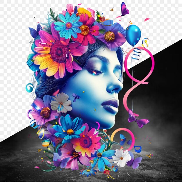 PSD a womans face is surrounded by flowers and the word quot i love you quot