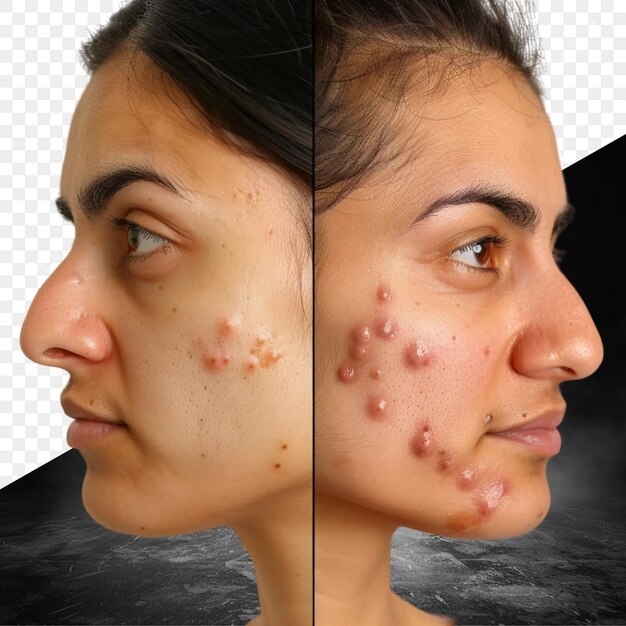 PSD a womans face with the words acne on it