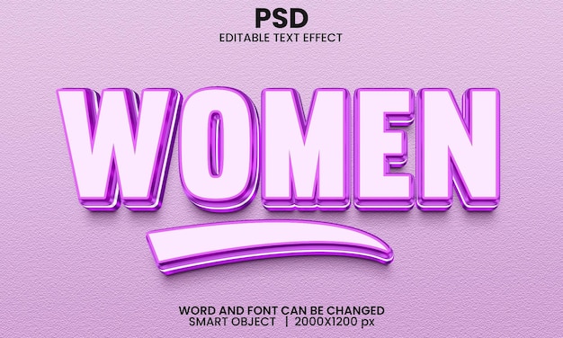 Women 3d editable text effect Premium Psd with background