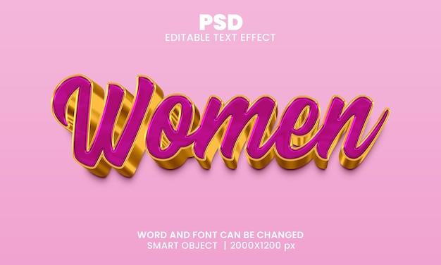 Women 3d editable text effect Premium Psd with background