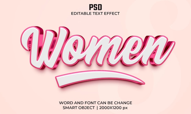 Women 3d editable text effect Premium Psd with background