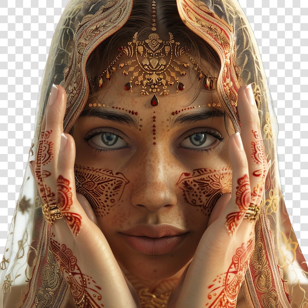 PSD women applying henna paste realistic isolated on transparent background