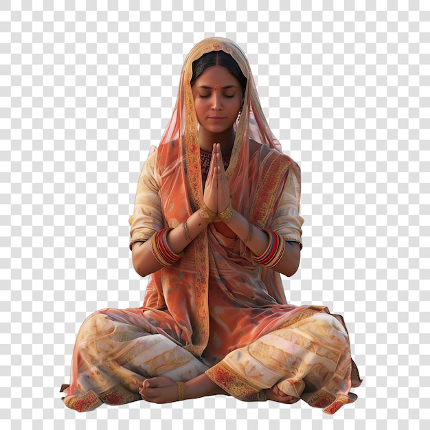 PSD women fasting and offering prayers realistic isolated on transparent background