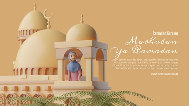 Women In the Mosque Tower Ramadan 3d Illustration