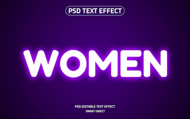 Women neon text effect logo mockup