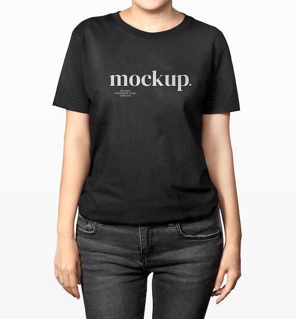 Women wear black shirt mockup