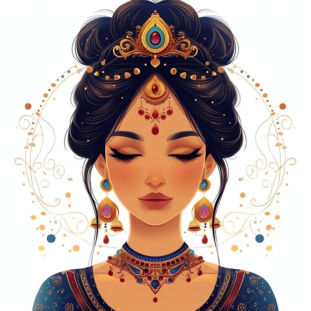 PSD women with intricate hair decorations jhoomar indian illustration