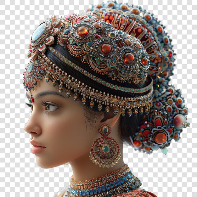 PSD women with intricate hair decorations jhoomar realistic isolated on transparent background