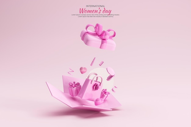 Womens day open gift box realistic 3d design