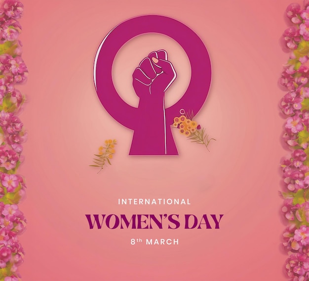 Womens Day sign decoration with hand rise fist social media post template