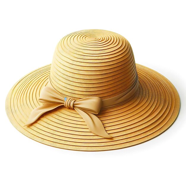 Womens summer yellow straw hat on white background