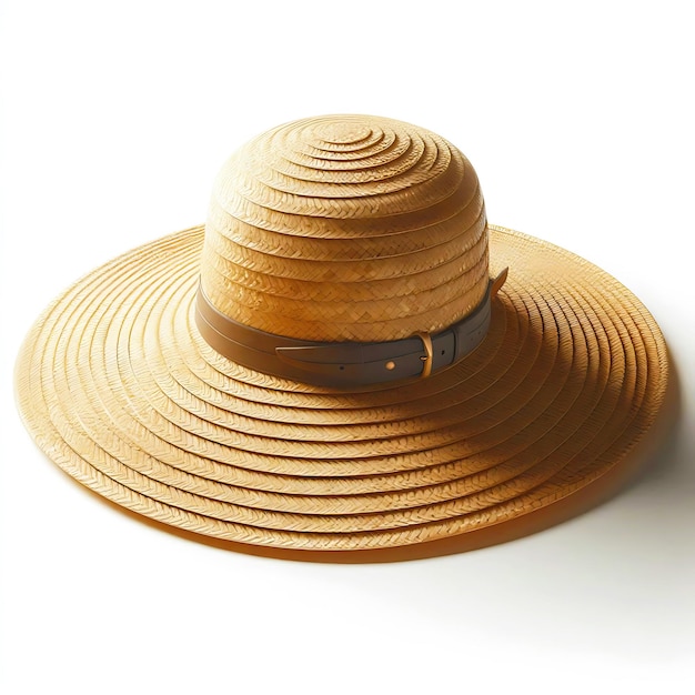 Womens summer yellow straw hat on white background