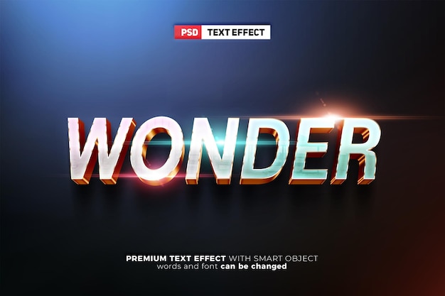 Wonder hero movies cinematic bold 3d editable text effect mockup template