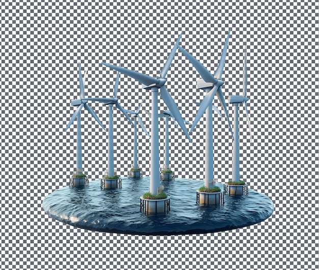 PSD wonderful floating wind farm isolated on transparent background