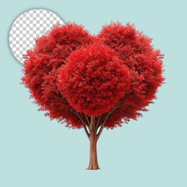 PSD wonderful red love tree heart shaped on transparent background