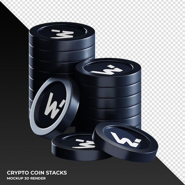 WOO Network WOO coin stacks cryptocurrency 3D render illustration