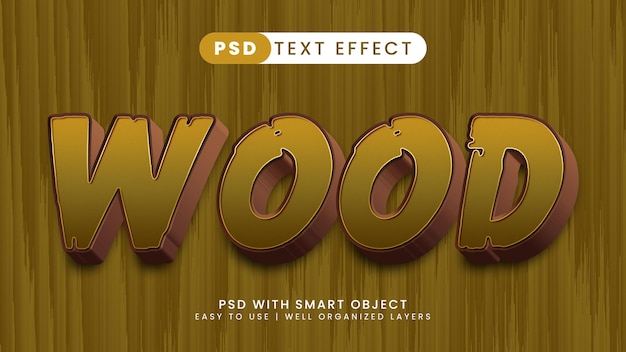 Wood 3d realistic text effect premium psd with smart object