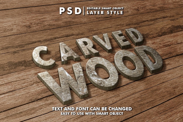 PSD wood 3d realistic text effect premium psd with smart object