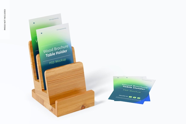 Wood Brochure Table Holder Mockup, Left View