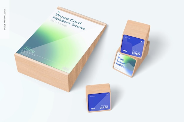 Wood Card Holders Scene Mockup, Top VIew