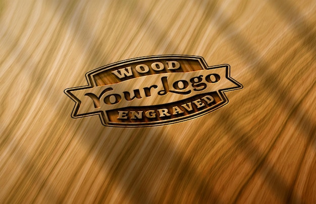 a wood carving of wood with a wooden logo that says wood carving wood engrave logo mockup