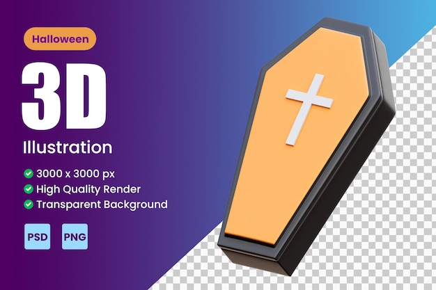 Wood coffin with cross symbol halloween 3d icon illustration