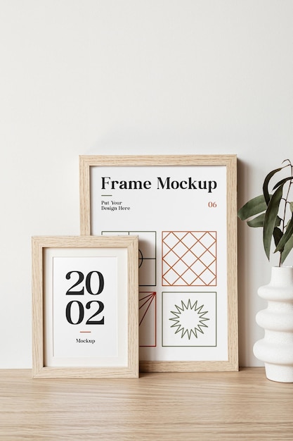 Wood Frames on Table Mockup