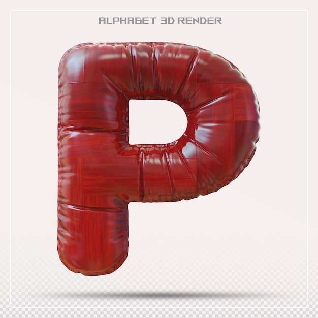 PSD wood letter p font alphabet 3d render