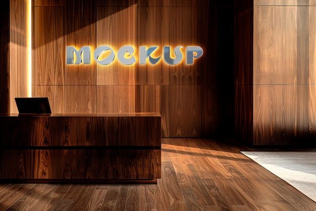 Wood  reception with logo mockup