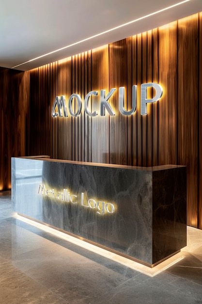 Wood  reception with logo mockup