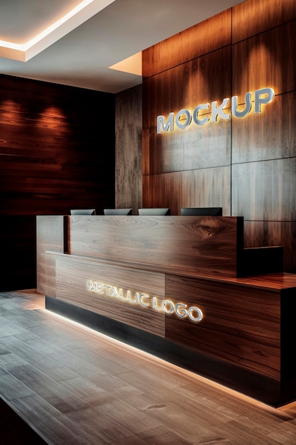 Wood  reception with logo mockup