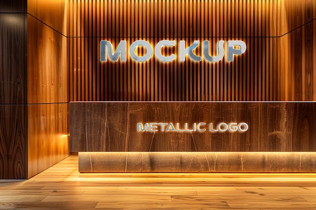 Wood  reception with logo mockup