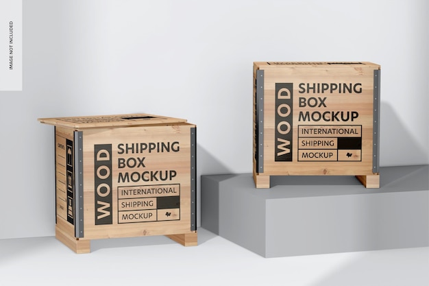 Wood Shipping Boxes Mockup on Podium