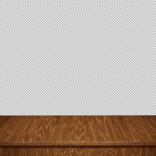 Wood table top front view 3d render isolated