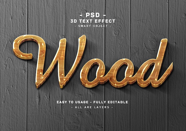 Wood text effect 3d shiny style